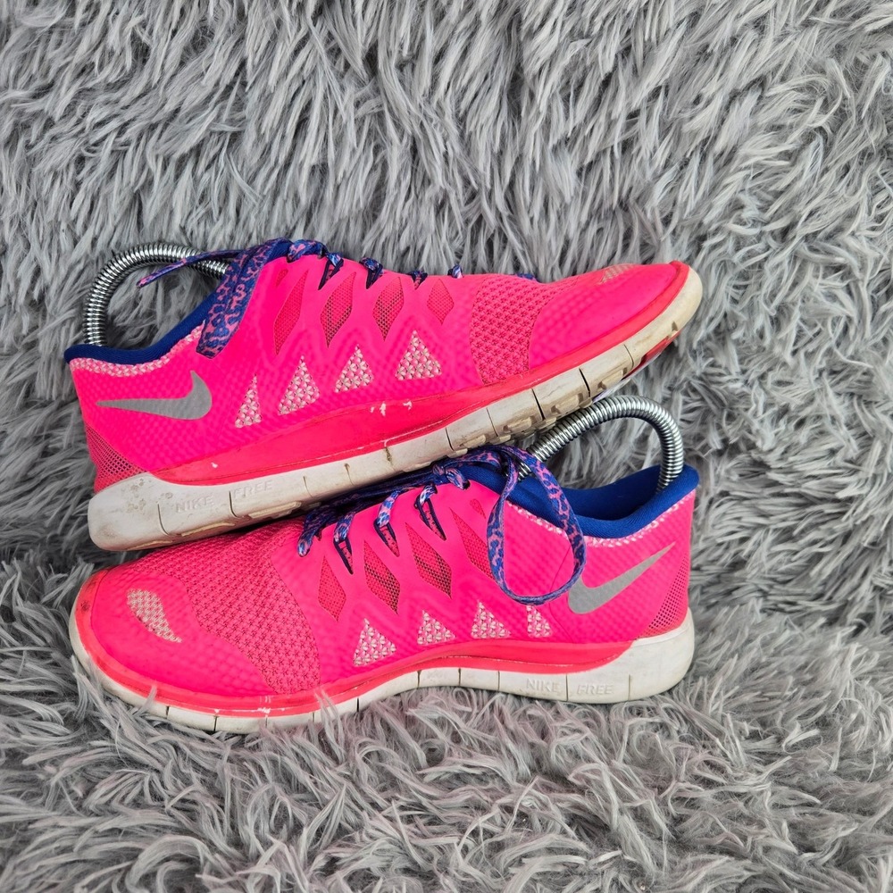 Nike Free 5.0 Running Shoes Kids 6Y Pink Blue 644446-601 Lightweight Athletic